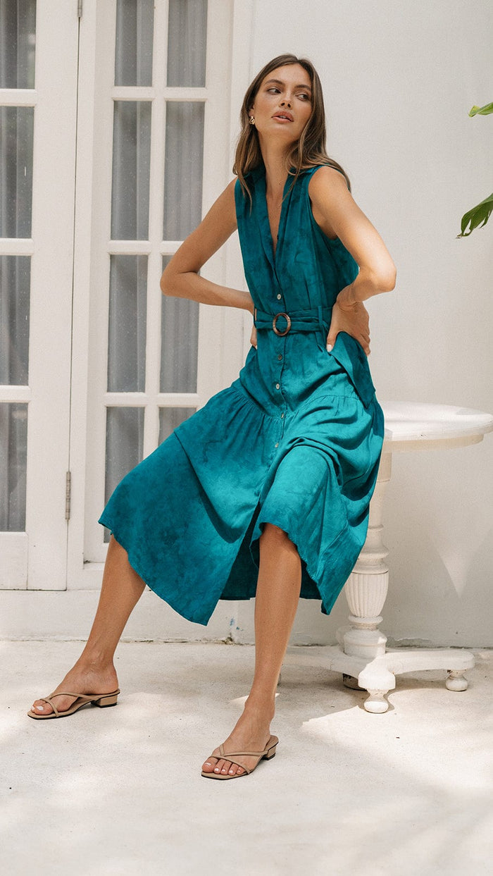 khushclothing DRESSES Amora Button Down Midi Dress - Hazy Jade