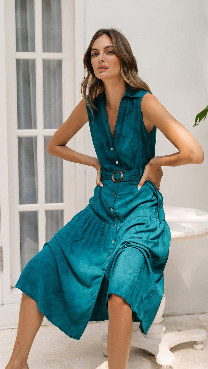 khushclothing DRESSES Amora Button Down Midi Dress - Hazy Jade