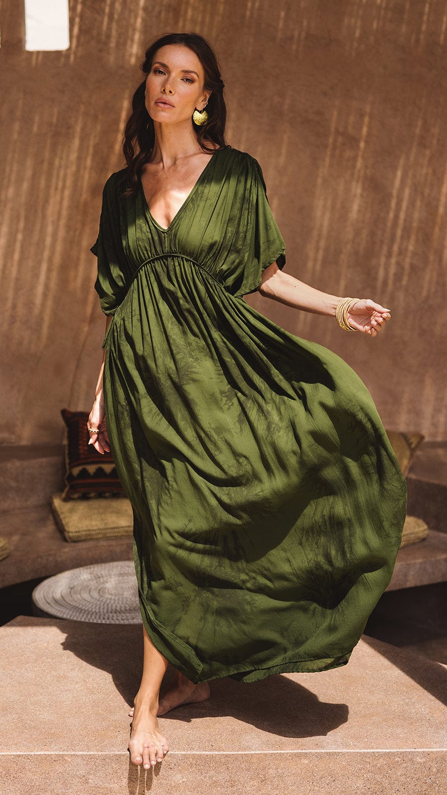 Linden Drama Maxi Dress Murky Basil