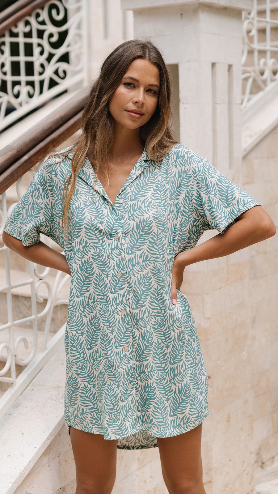 khushclothing DRESSES Mini Dress Shirt Calabria - Brisa Teal