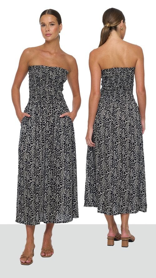 khushclothing DRESSES Portofino Midi Dress - Magnolia Black