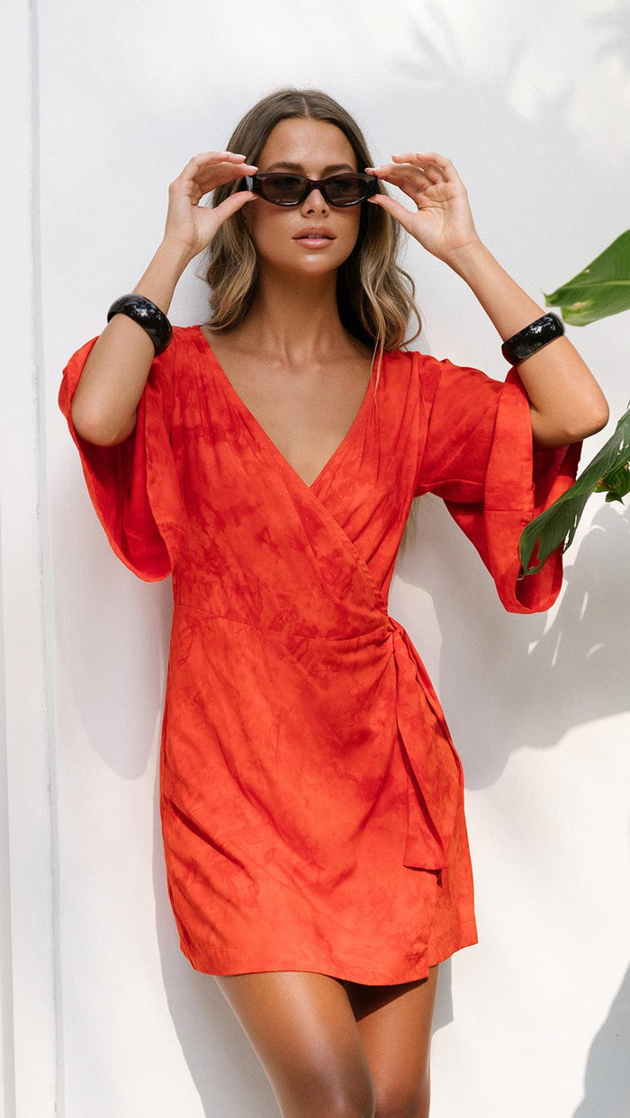 khushclothing DRESSES The Palma Kimono Mini Dress - Hazy Red Coral
