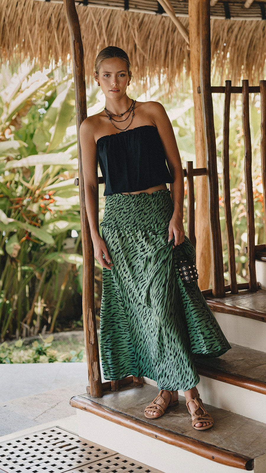 Wide Waistband Skirt Agata - Jungle Watercress