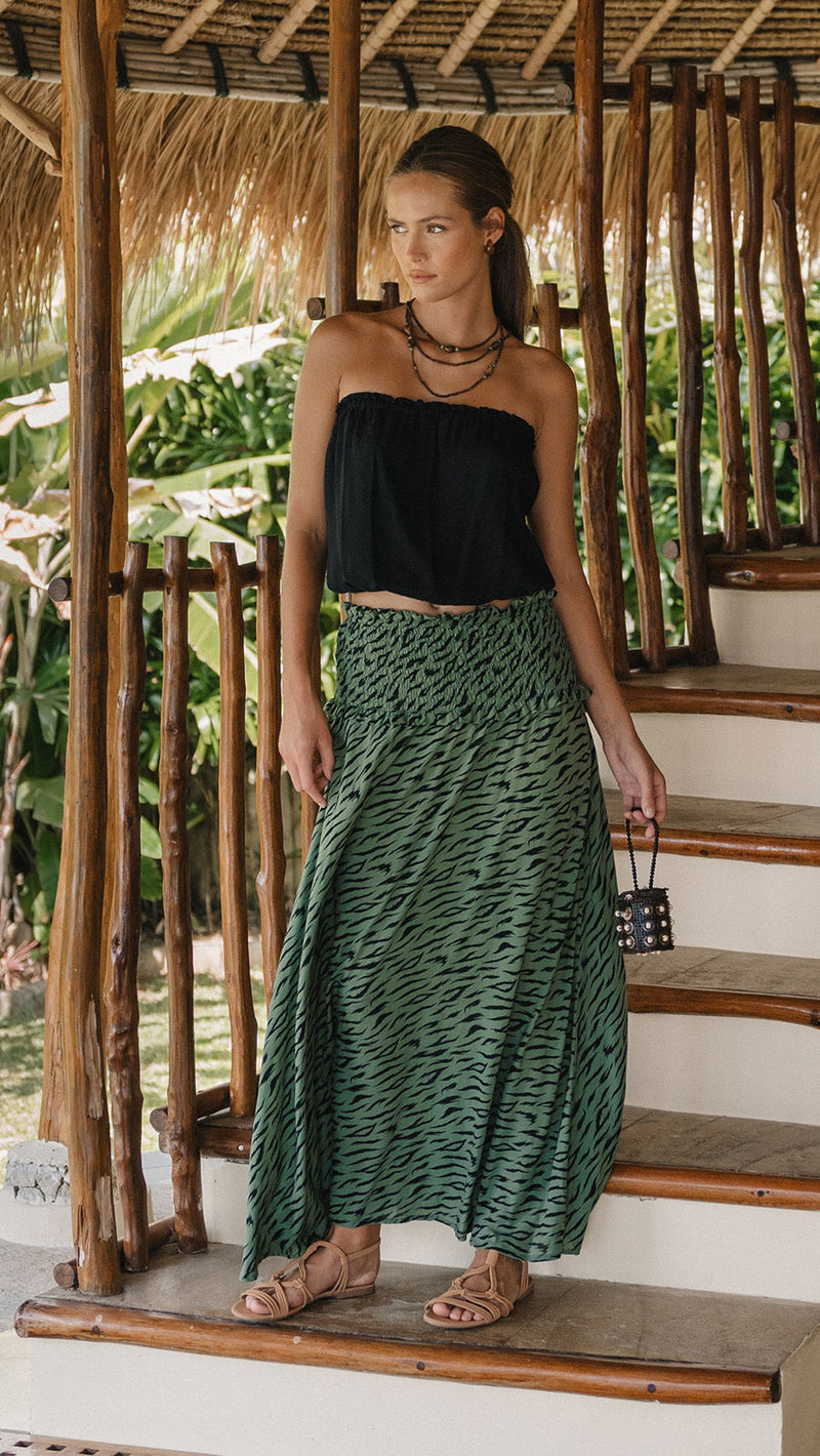 Wide Waistband Skirt Agata - Jungle Watercress