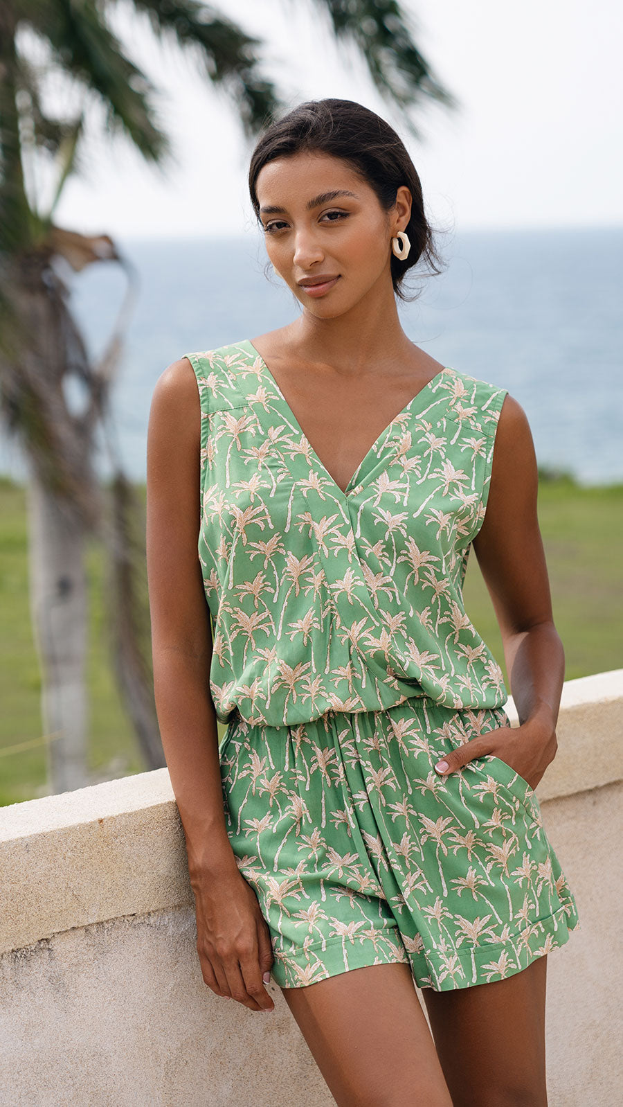 The Heiani Romper - Palm Peppermint