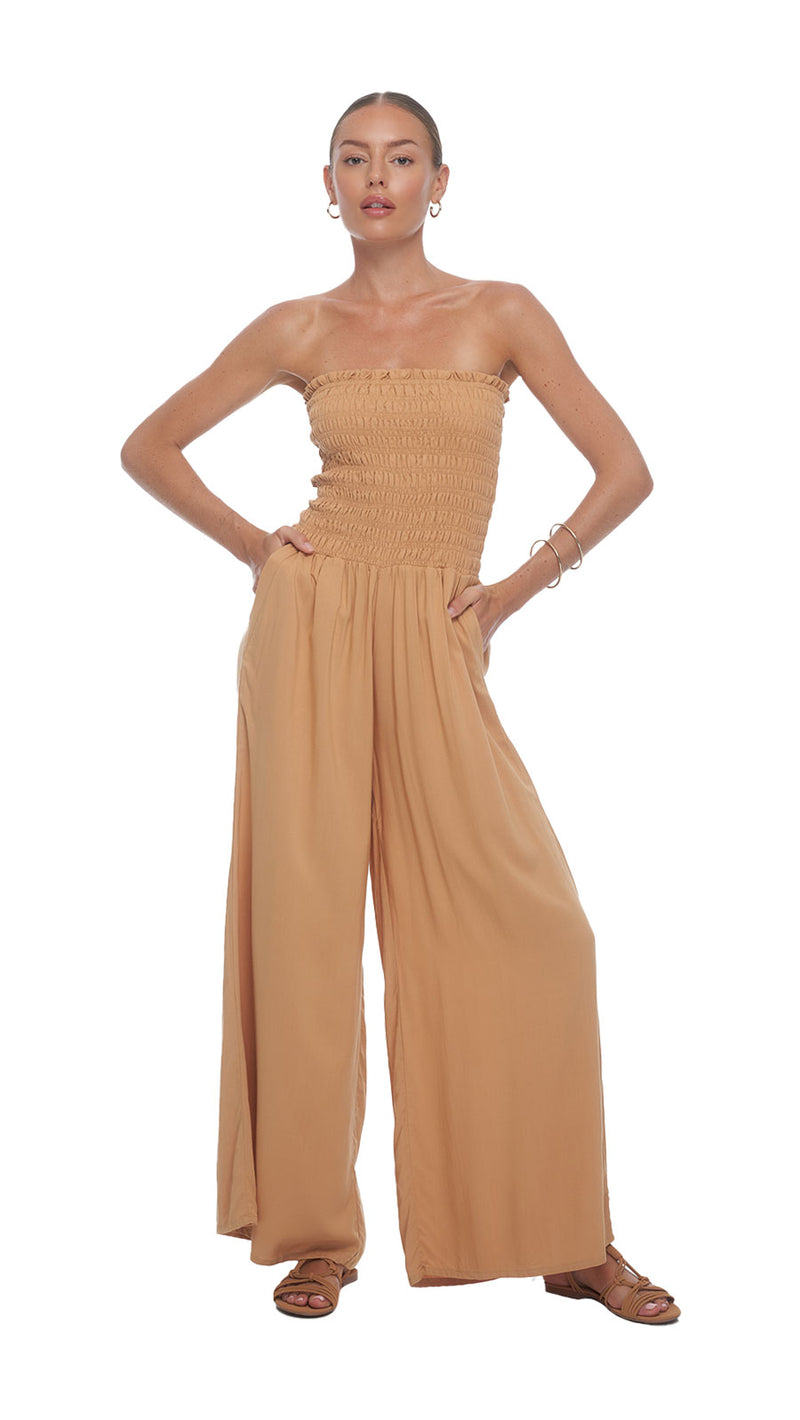 Smocked Top Lawai Jumpsuit - Caramel Latte