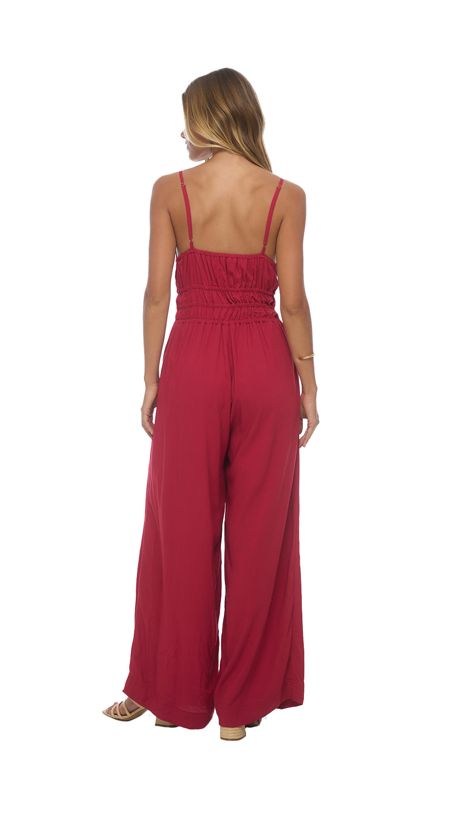 Loose Bottom Fit Opal Jumpsuit - Solid Cherry