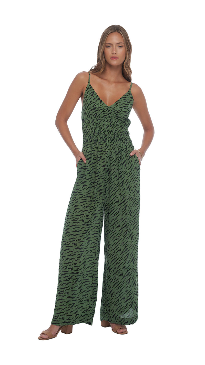 Loose Bottom Fit Opal Jumpsuit - Jungle Watercress