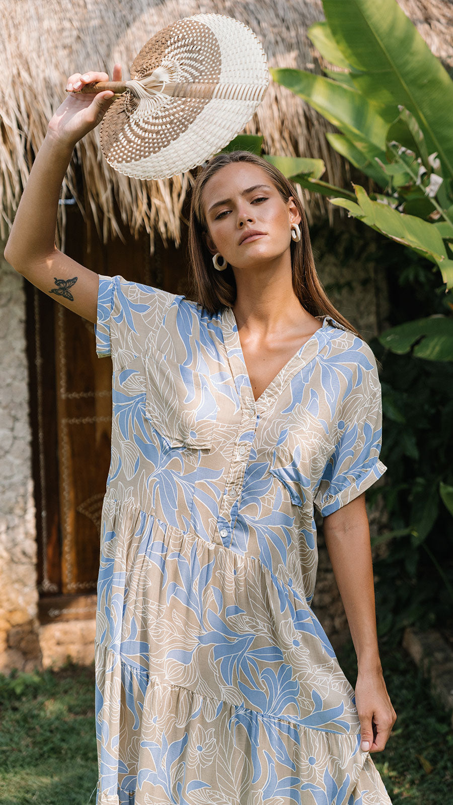 Island Breeze Stella Midi Dress - Tropical Steel Blue