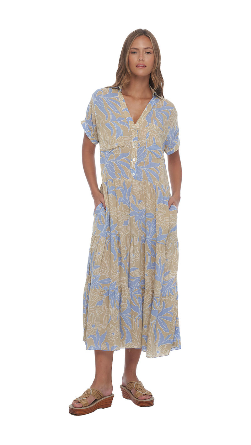 Island Breeze Stella Midi Dress - Tropical Steel Blue