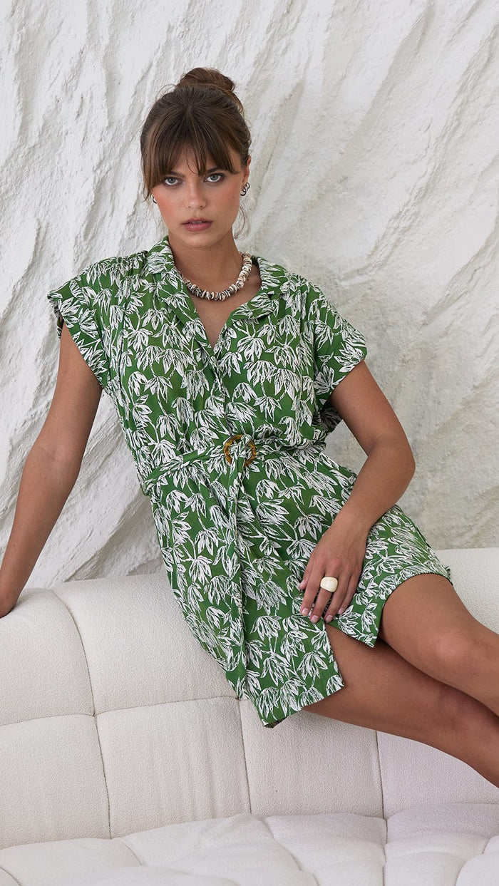 khushclothing DRESSES Aurora Collar Mini Dress - Canopy Green