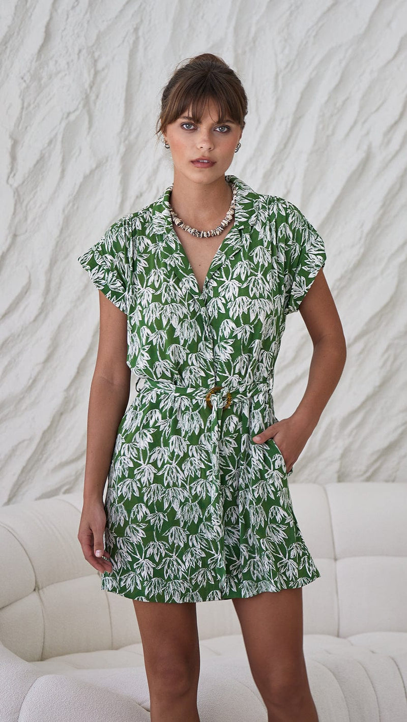 Aurora Collar Mini Dress - Canopy Green khushclothing Aurora Collar Mini Dress - Canopy Green khushclothing