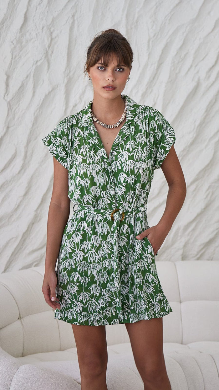 khushclothing DRESSES Aurora Collar Mini Dress - Canopy Green