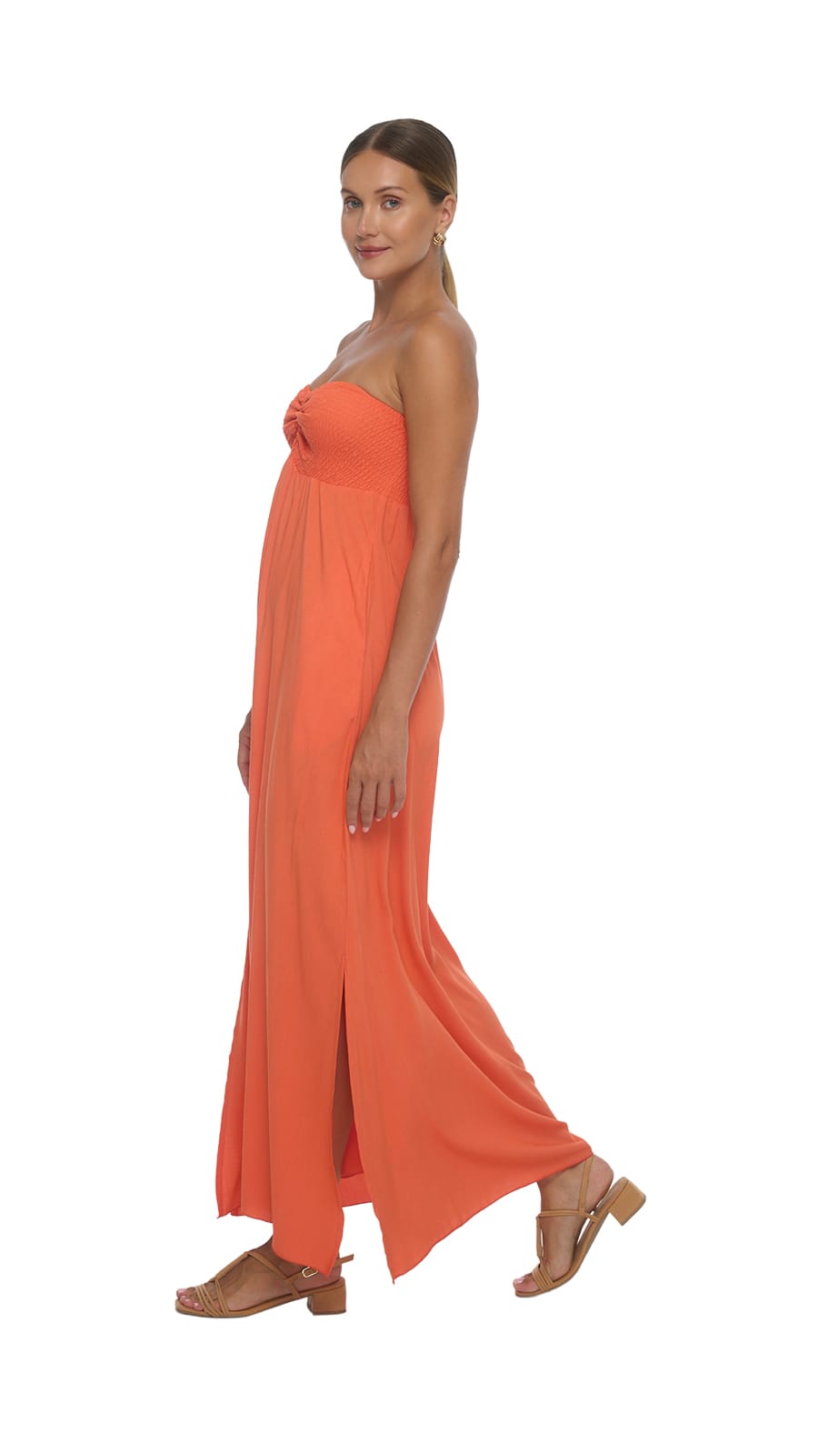 khushclothing DRESSES Aven Strapless Maxi Dress - Solid Coral