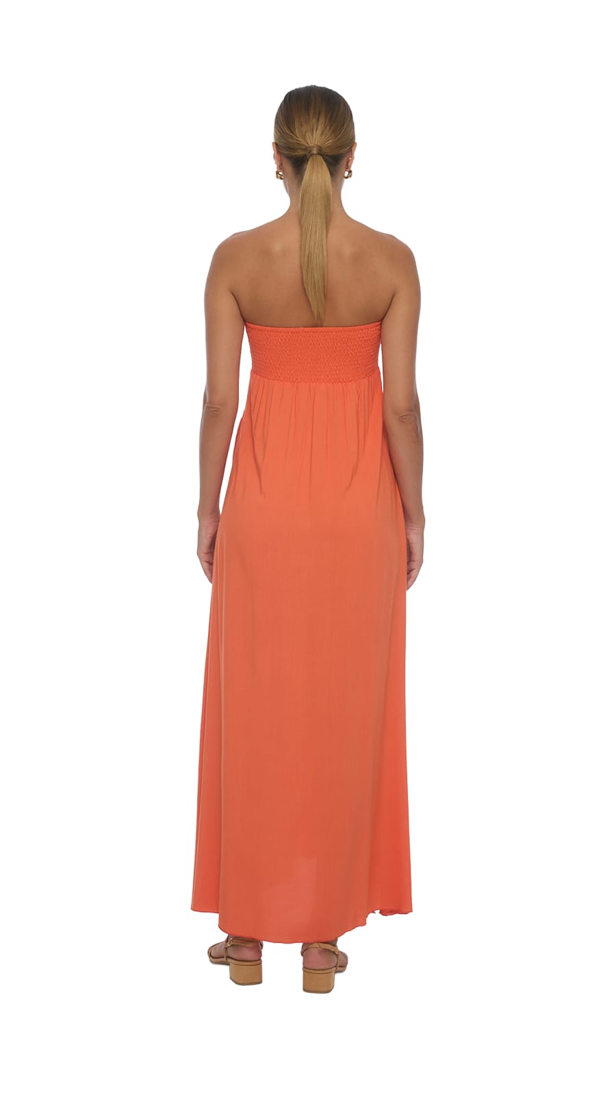 khushclothing DRESSES Aven Strapless Maxi Dress - Solid Coral