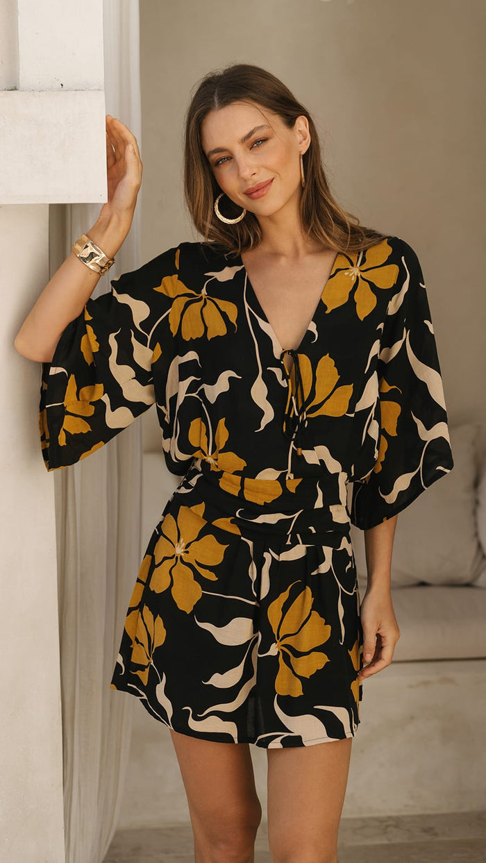 khushclothing DRESSES Eleni Mini Dress - Fleur Black