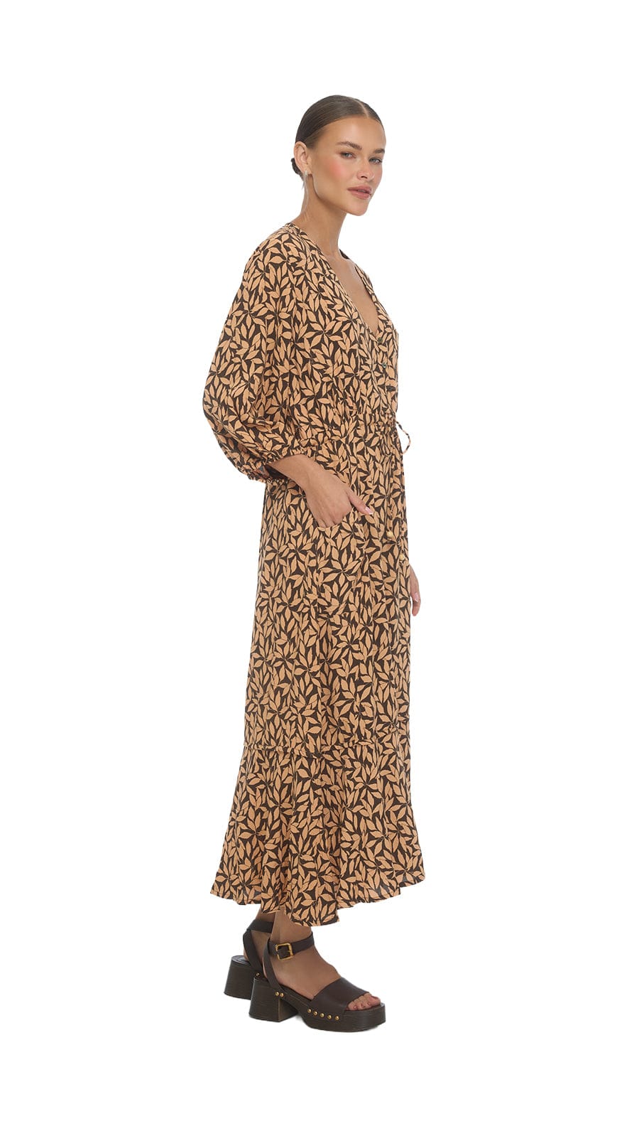 khushclothing DRESSES Fethiye Midi Dress - Petaline Brown