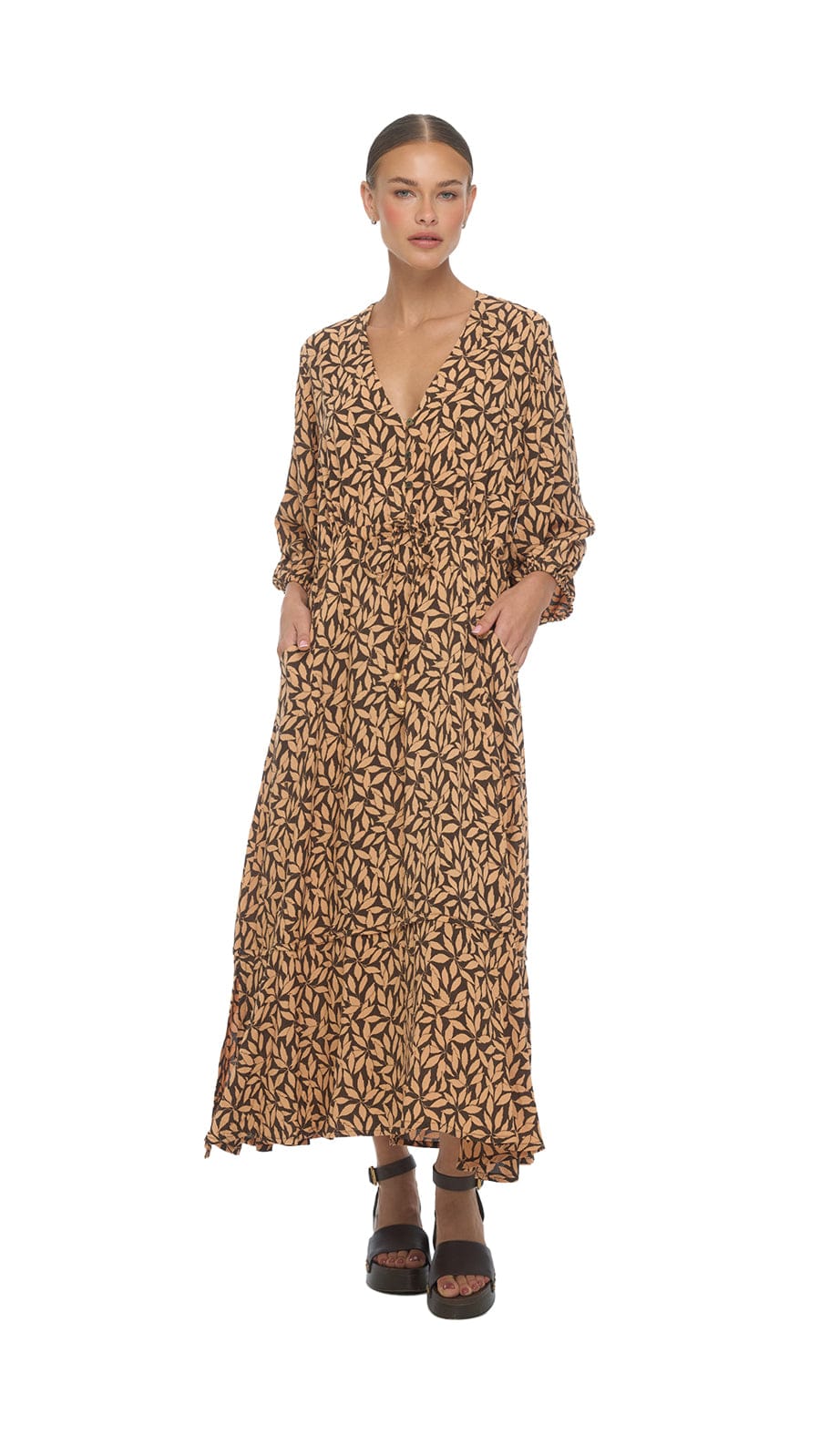 khushclothing DRESSES Fethiye Midi Dress - Petaline Brown