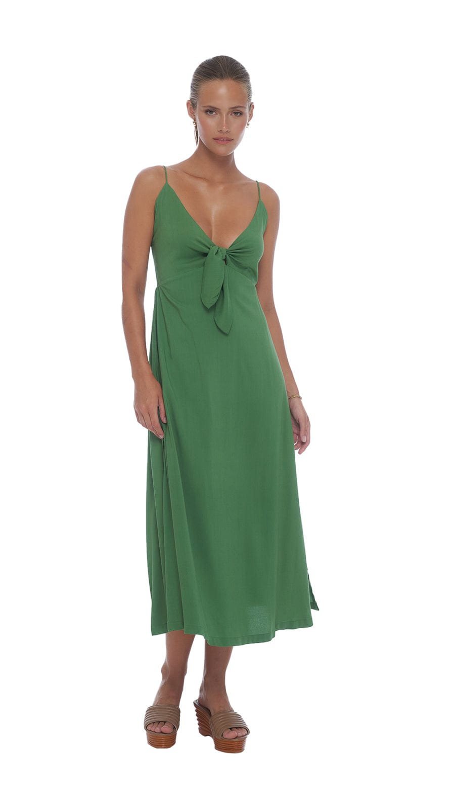 khushclothing DRESSES Front Tie Hayanna Midi Dress - Hunter Green