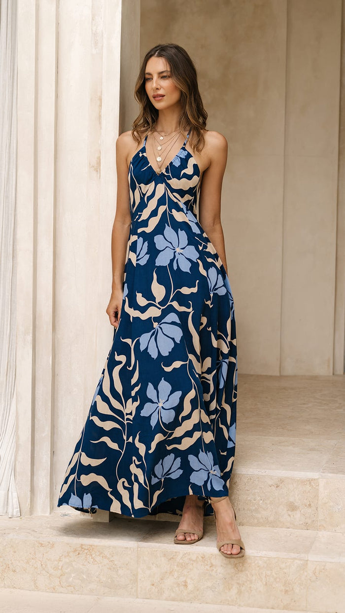 khushclothing DRESSES Lilia Maxi Dress - Fleur Navy