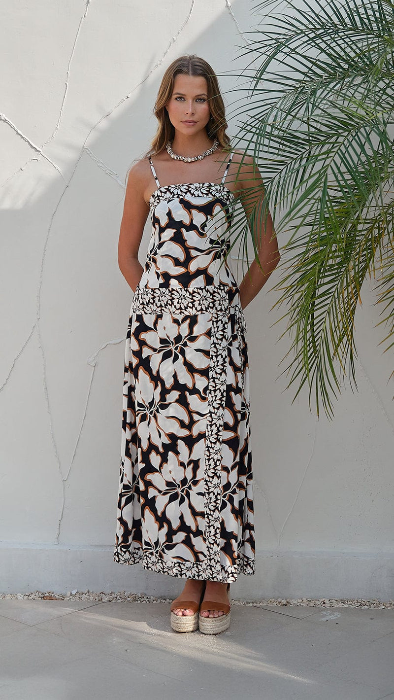 khushclothing DRESSES Liora Tropical Whisper Maxi Dress - Blooms Black