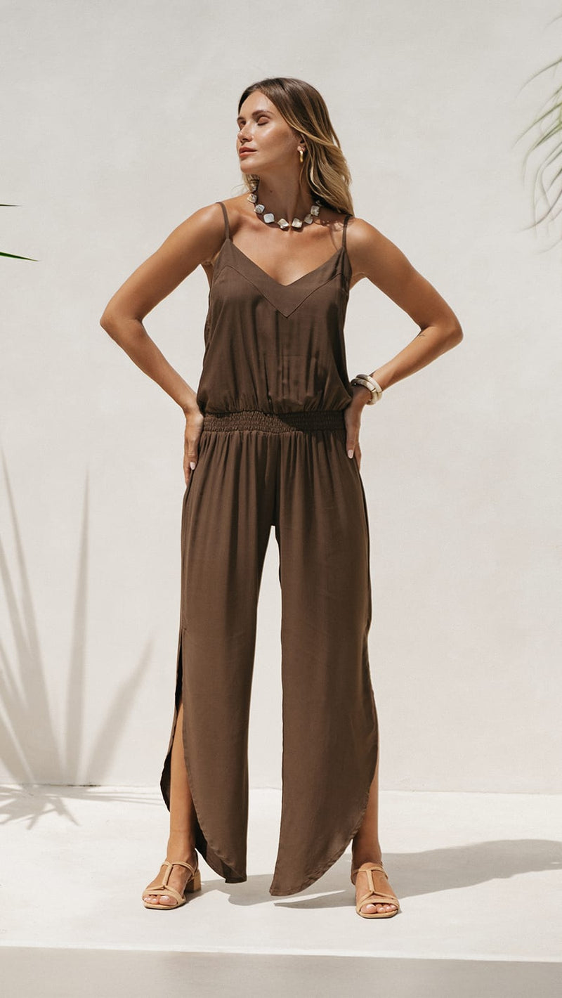 khushclothing DRESSES Olea Jumpsuit - Solid Brown