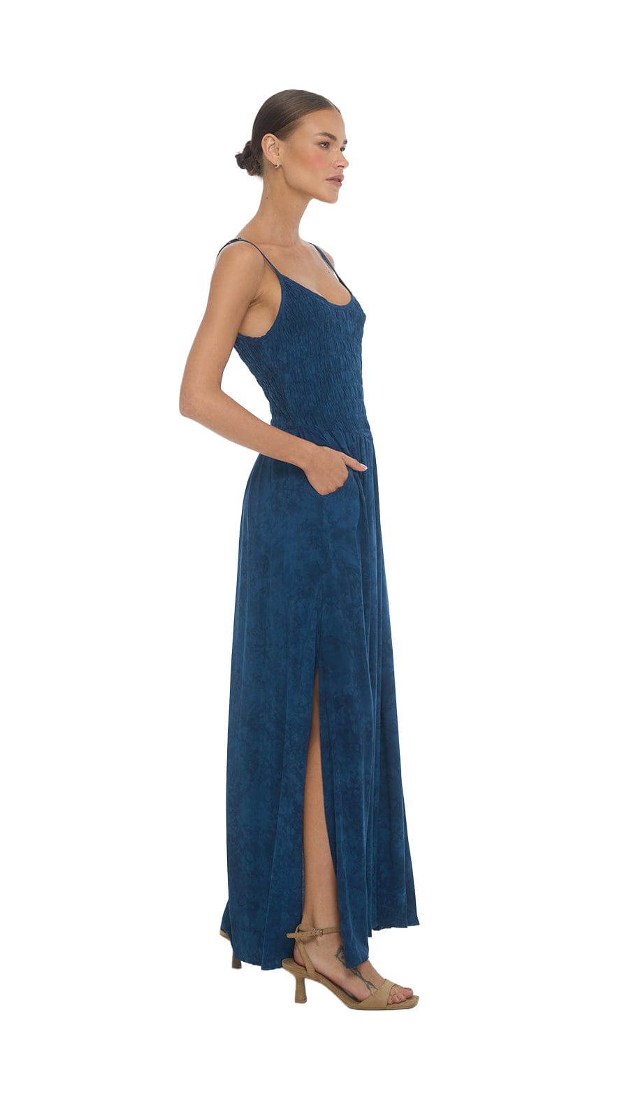 khushclothing DRESSES Smocked Bodice Mardin Maxi Dress - Hazy Naval