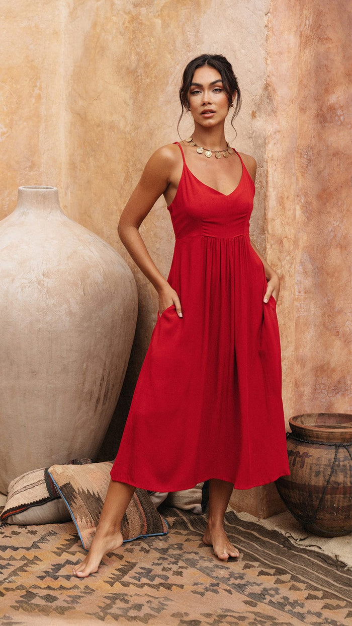 khushclothing DRESSES Soller Mio Midi Dress - Solid Ruby