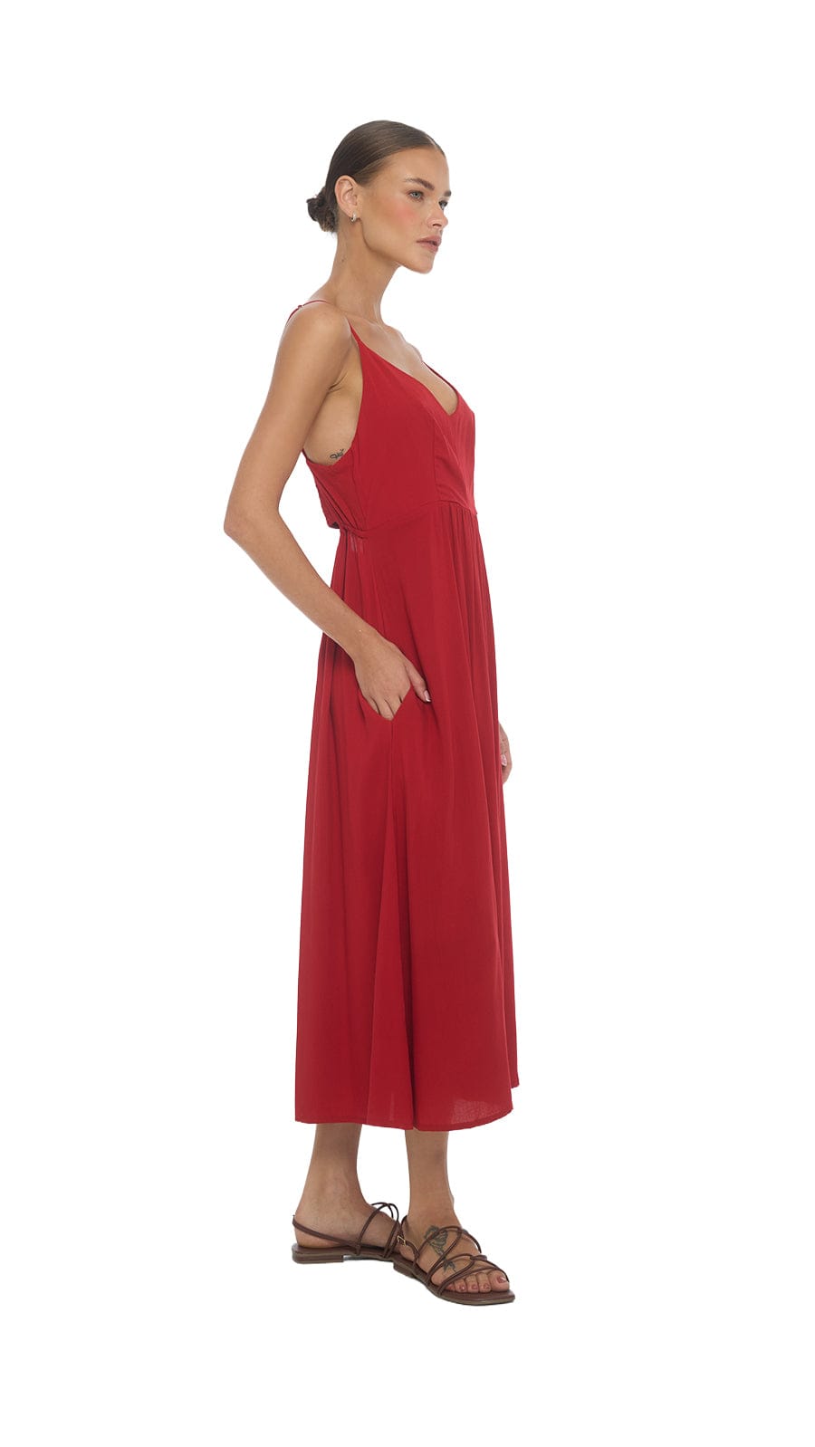 khushclothing DRESSES Soller Mio Midi Dress - Solid Ruby