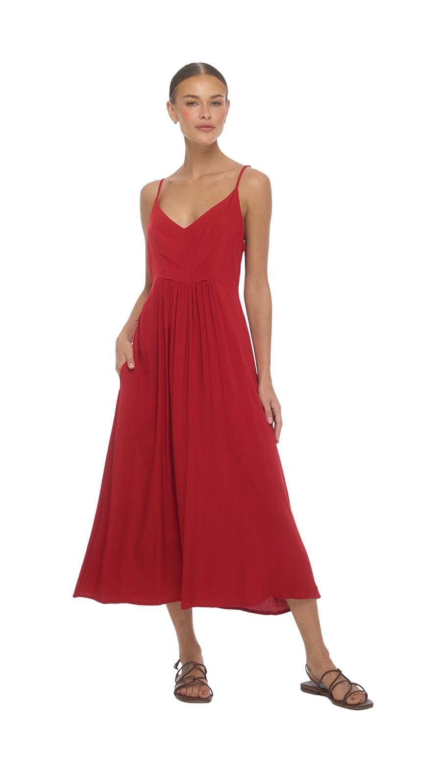 khushclothing DRESSES Soller Mio Midi Dress - Solid Ruby