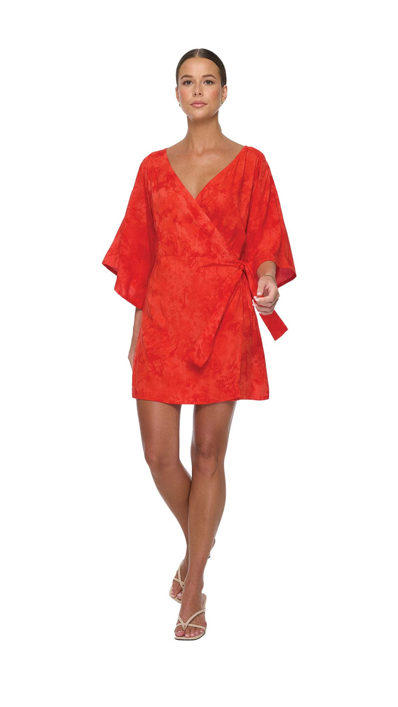 The Palma Kimono Mini Dress - Hazy Red Coral khushclothing The Palma Kimono Mini Dress - Hazy Red Coral khushclothing