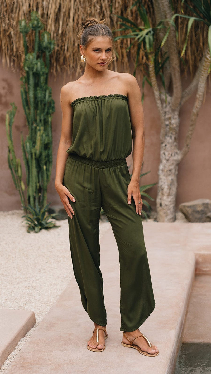 khushclothing JUMPSUITS Off the Shoulder Seychelle Jumpsuit - Solid Chive