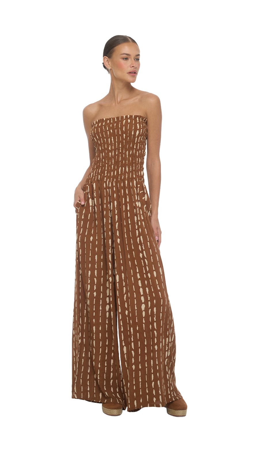 khushclothing JUMPSUITS Smocked Top Lawai Jumpsuit - Current Brown