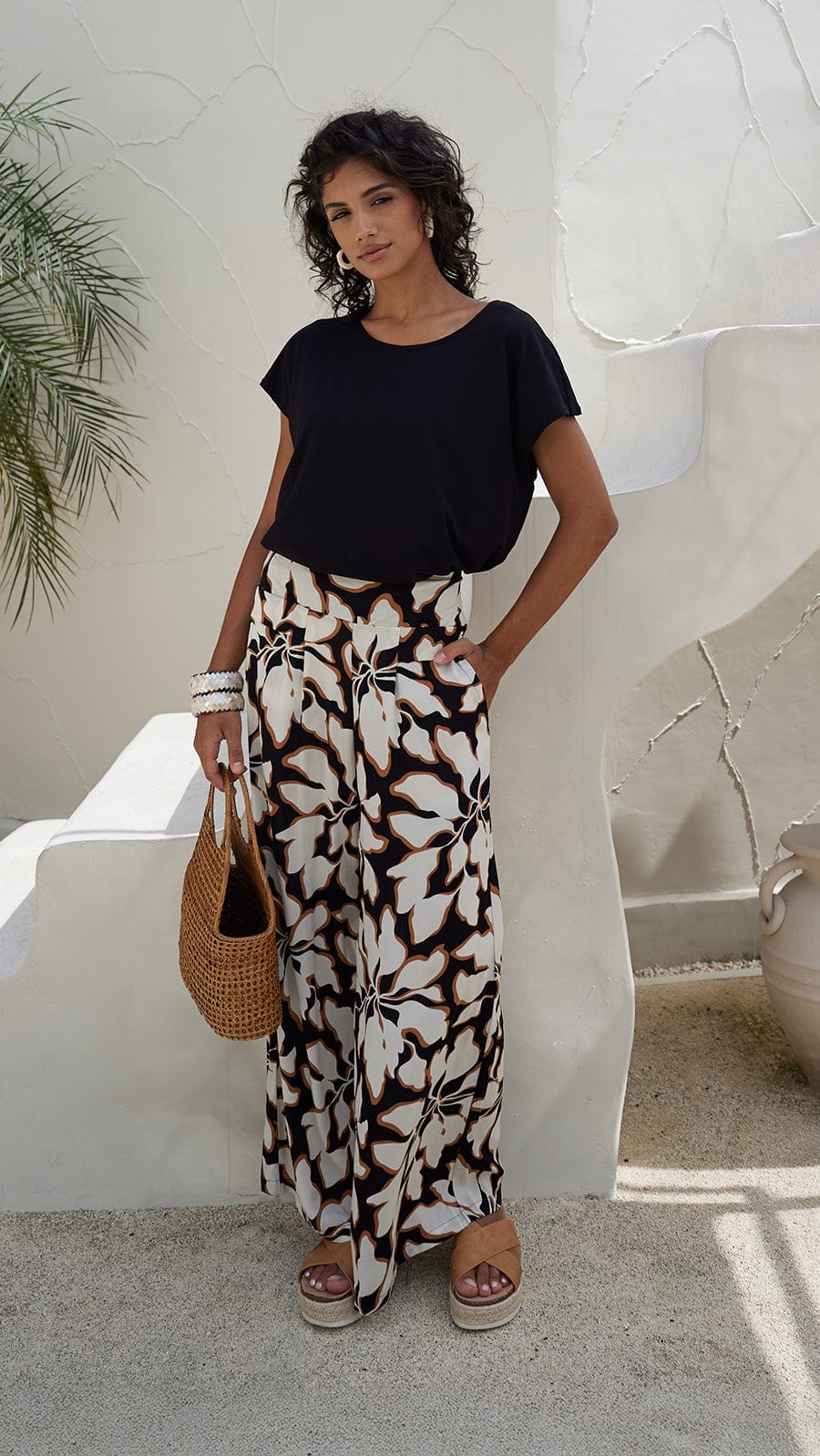 khushclothing PANTS Wide Leg Johanna Pants - Bloomtide Black