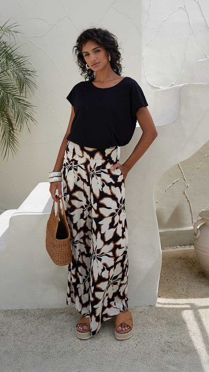 khushclothing PANTS Wide Leg Johanna Pants - Bloomtide Black