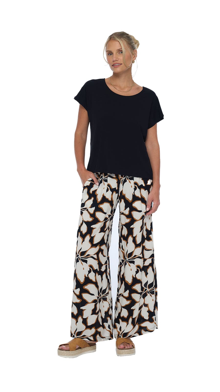 khushclothing PANTS Wide Leg Johanna Pants - Bloomtide Black