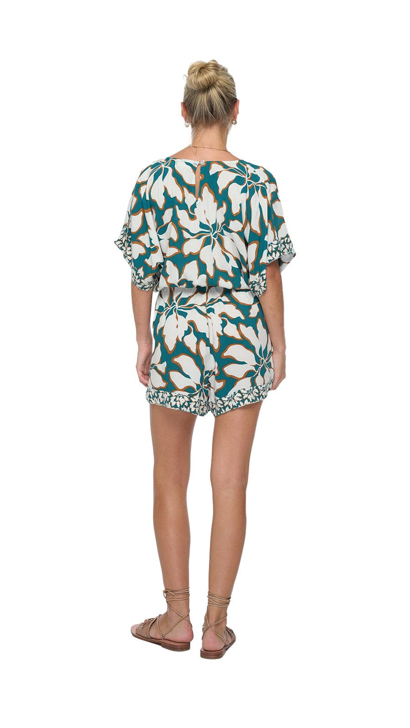 khushclothing ROMPERS Boheme Wailea Romper - Blooms Petrol