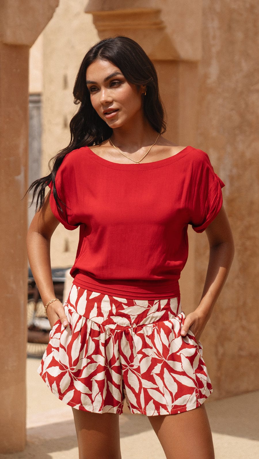 khushclothing SHORTS Elya Shorts - Laleen Red