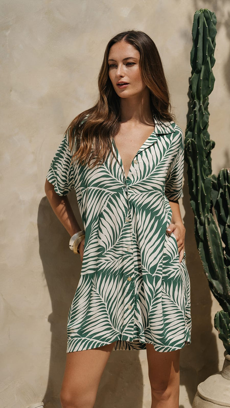 khushclothing TOPS Button Down Mini Shirt Dress Azuris - Drift Green