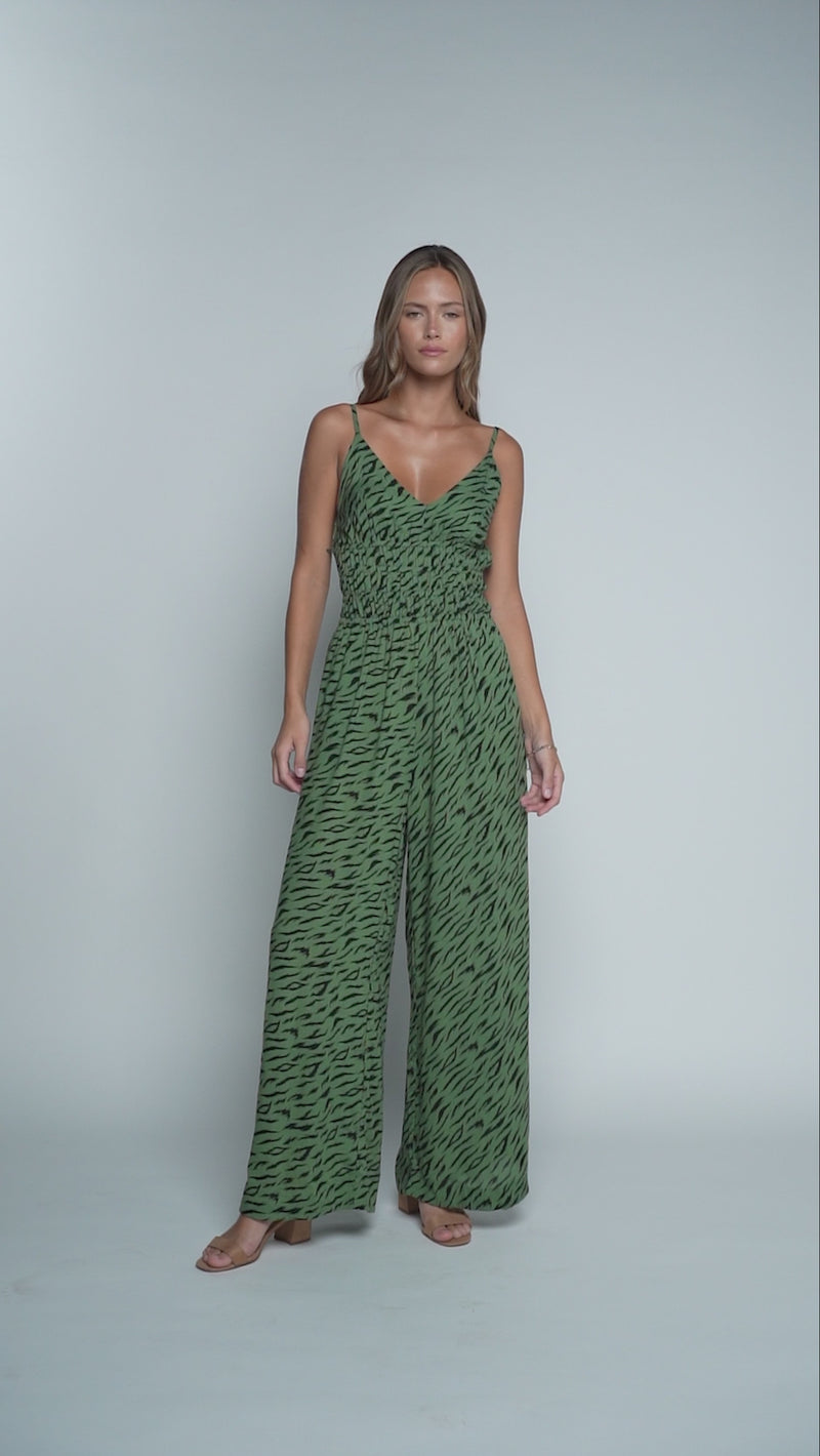 Loose Bottom Fit Opal Jumpsuit - Jungle Watercress