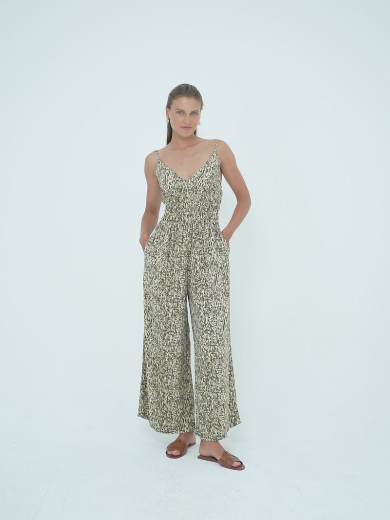 Loose Bottom Fit Opal Jumpsuit - Woodsy Chive