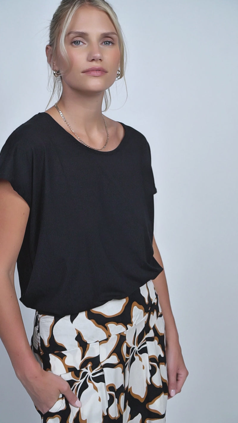 Wide Leg Johanna Pants - Bloomtide Black