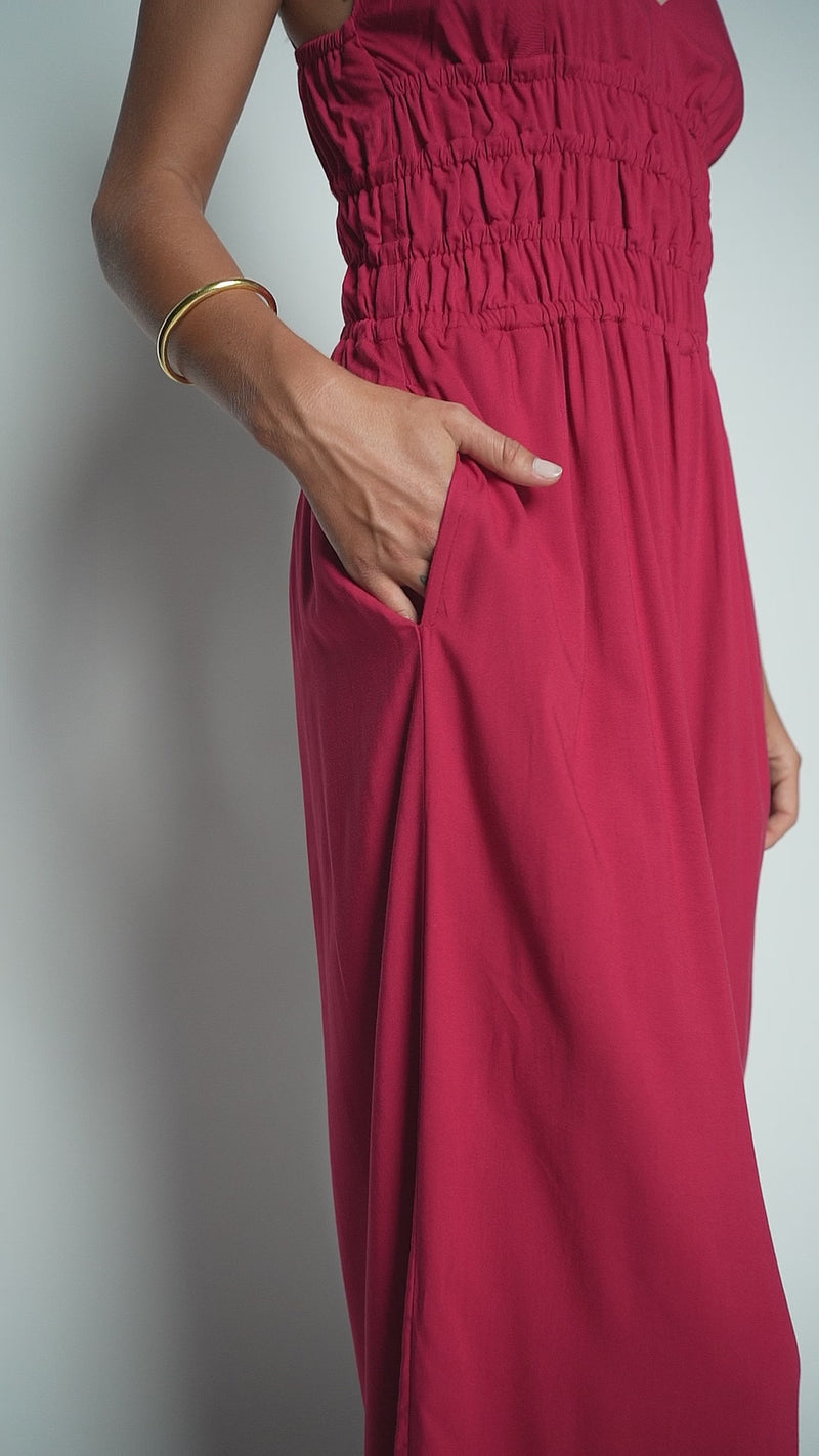 Loose Bottom Fit Opal Jumpsuit - Solid Cherry