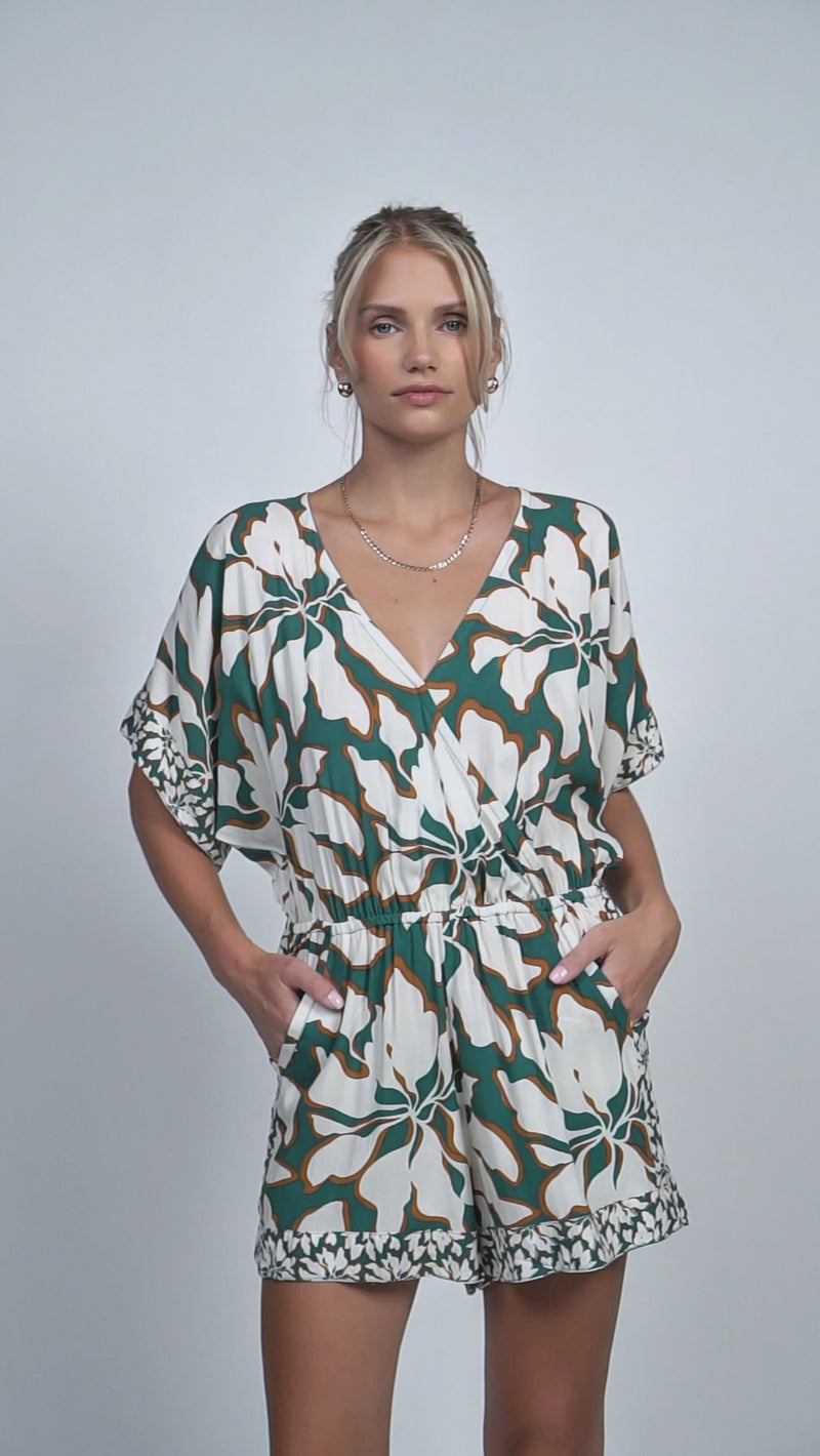 Boheme Wailea Romper - Blooms Petrol