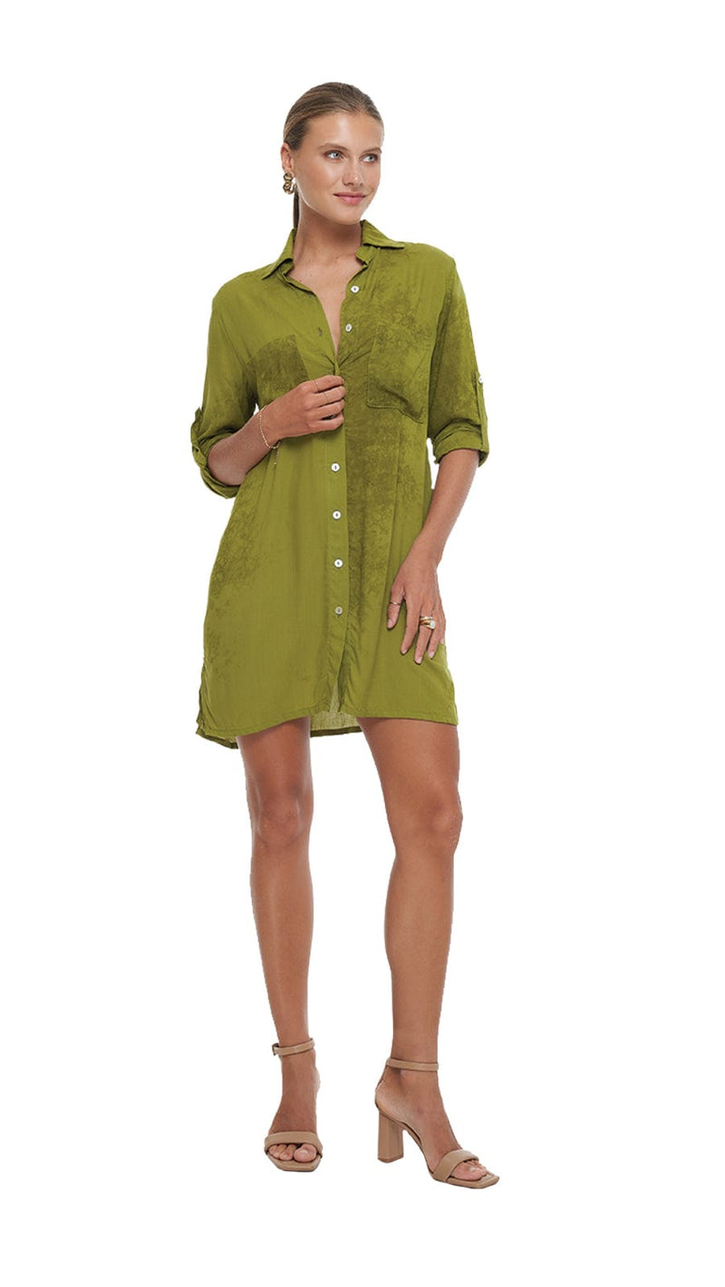 khushclothing DRESSES Button Down Mini Shirt Dress Dasha - Slosh Moss