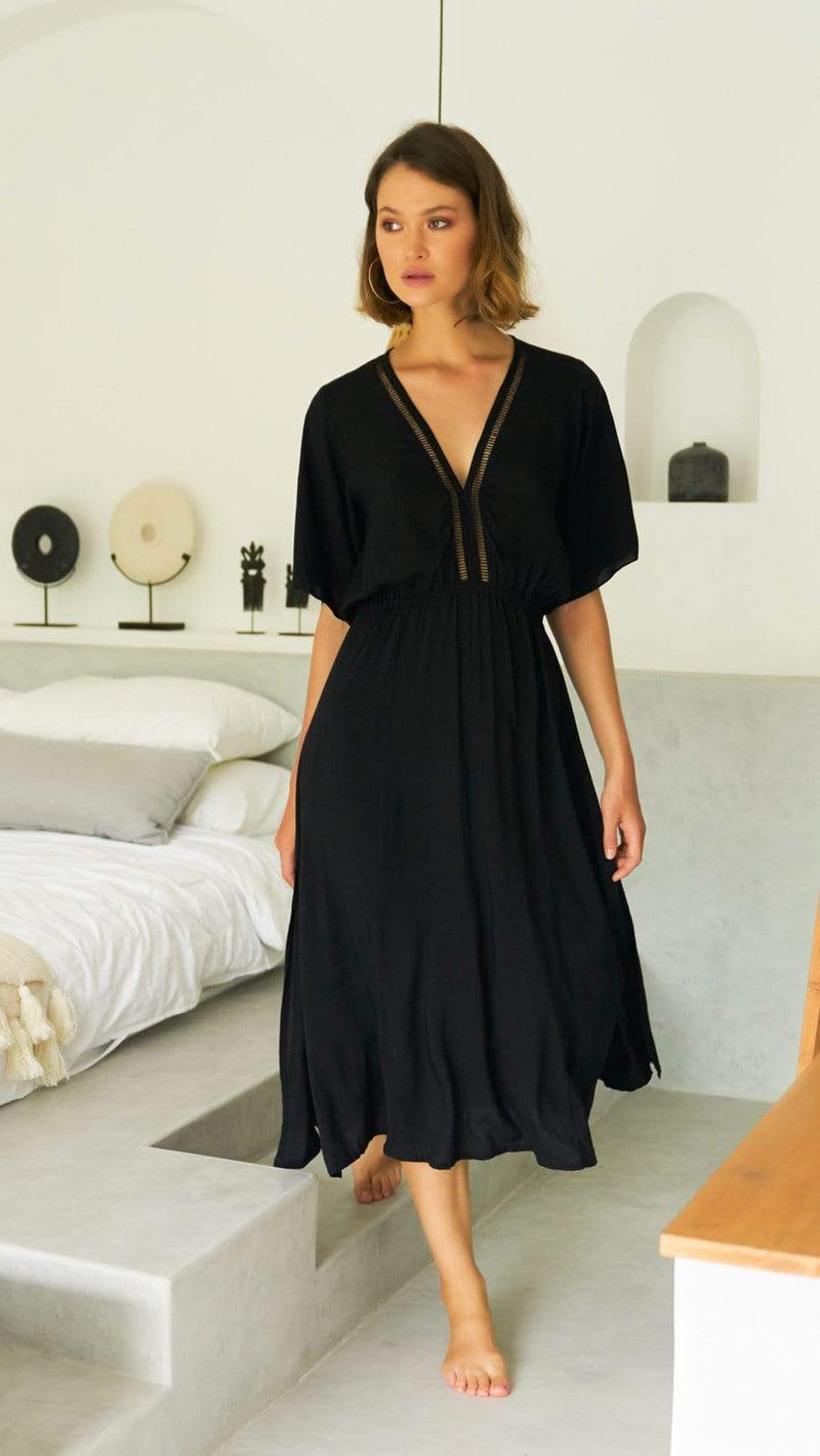 Resort Wear Midi Dress Savannah - Black – khushclothing