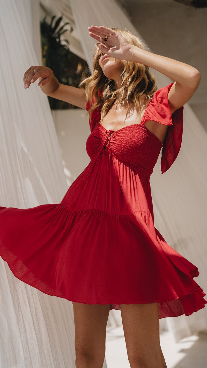 khushclothing DRESSES Strawberry Quinn Mini Dress - Red Coral